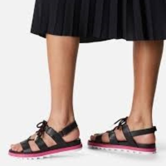 Sorel Roaming Lace Sandals Leather Straps Black Punch Pink Size 8.5 NEW - Picture 1 of 7